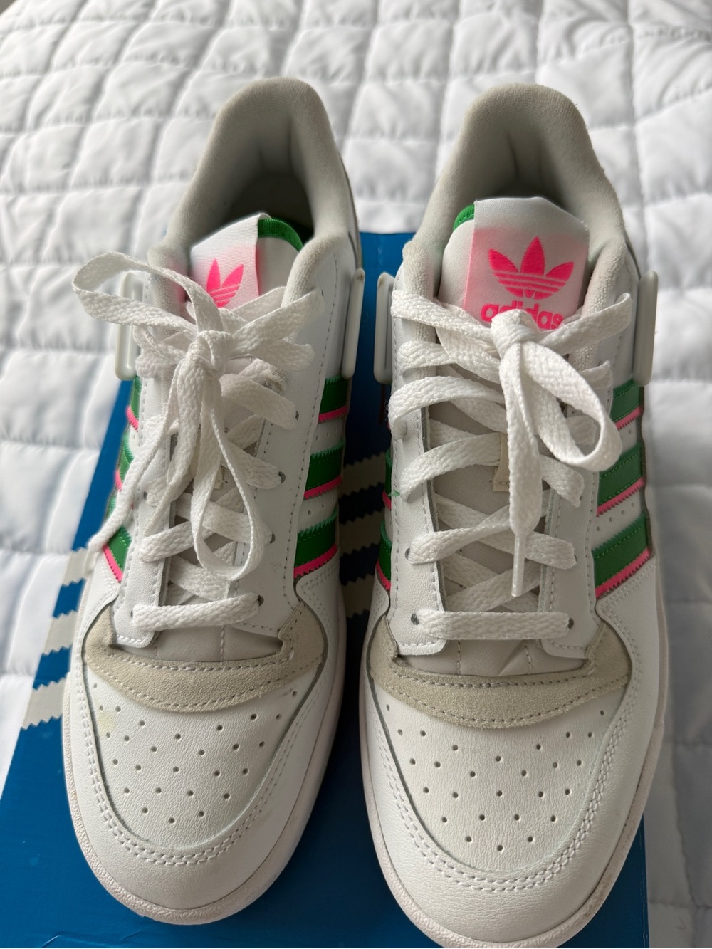 adidas Adult size 9 green and pink stripes *velcro straps